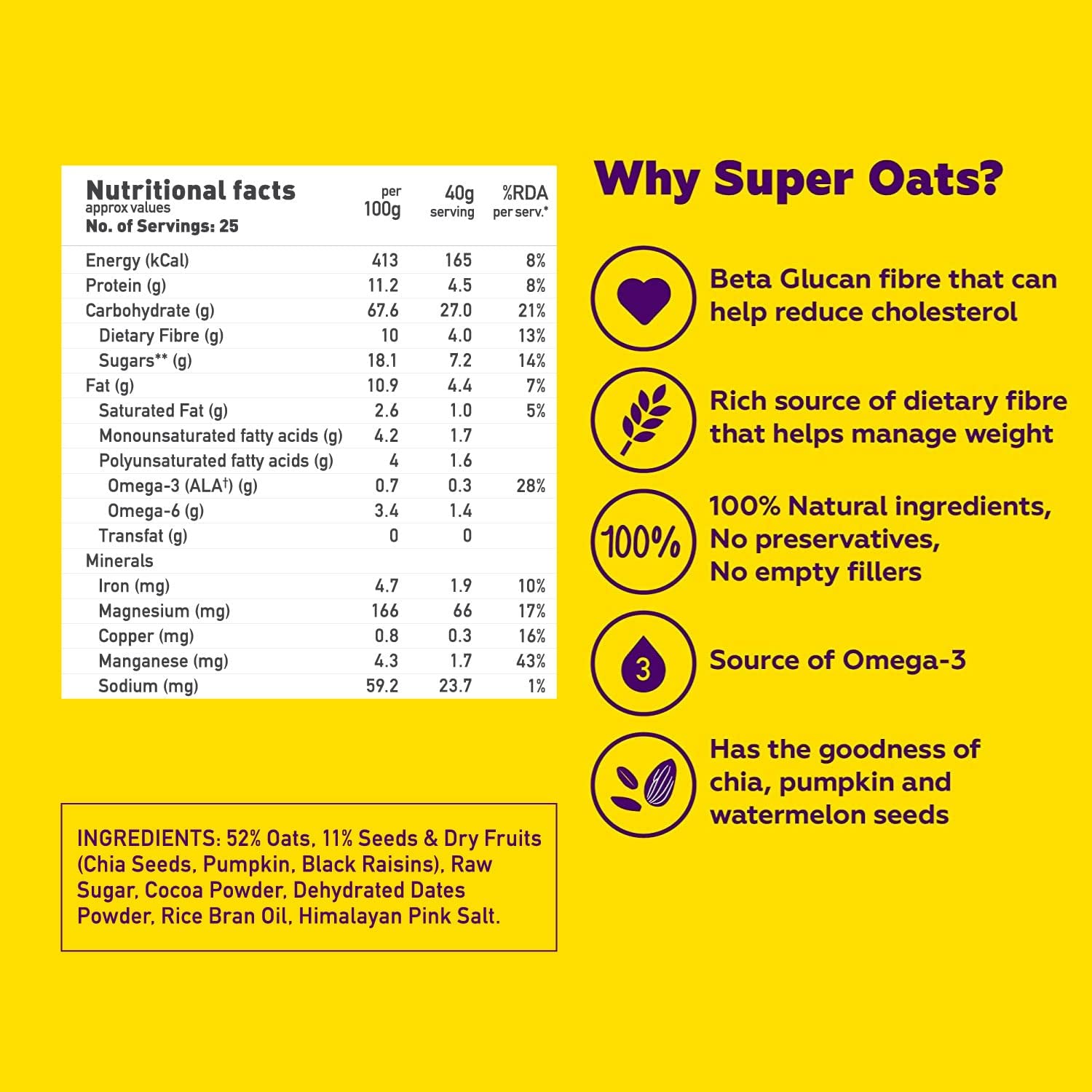 Yogabar Wholegrain Breakfast Muesli - Dark Chocolate and Cranberry, 700g (Super Saver Pack) - ingredients panel (22)