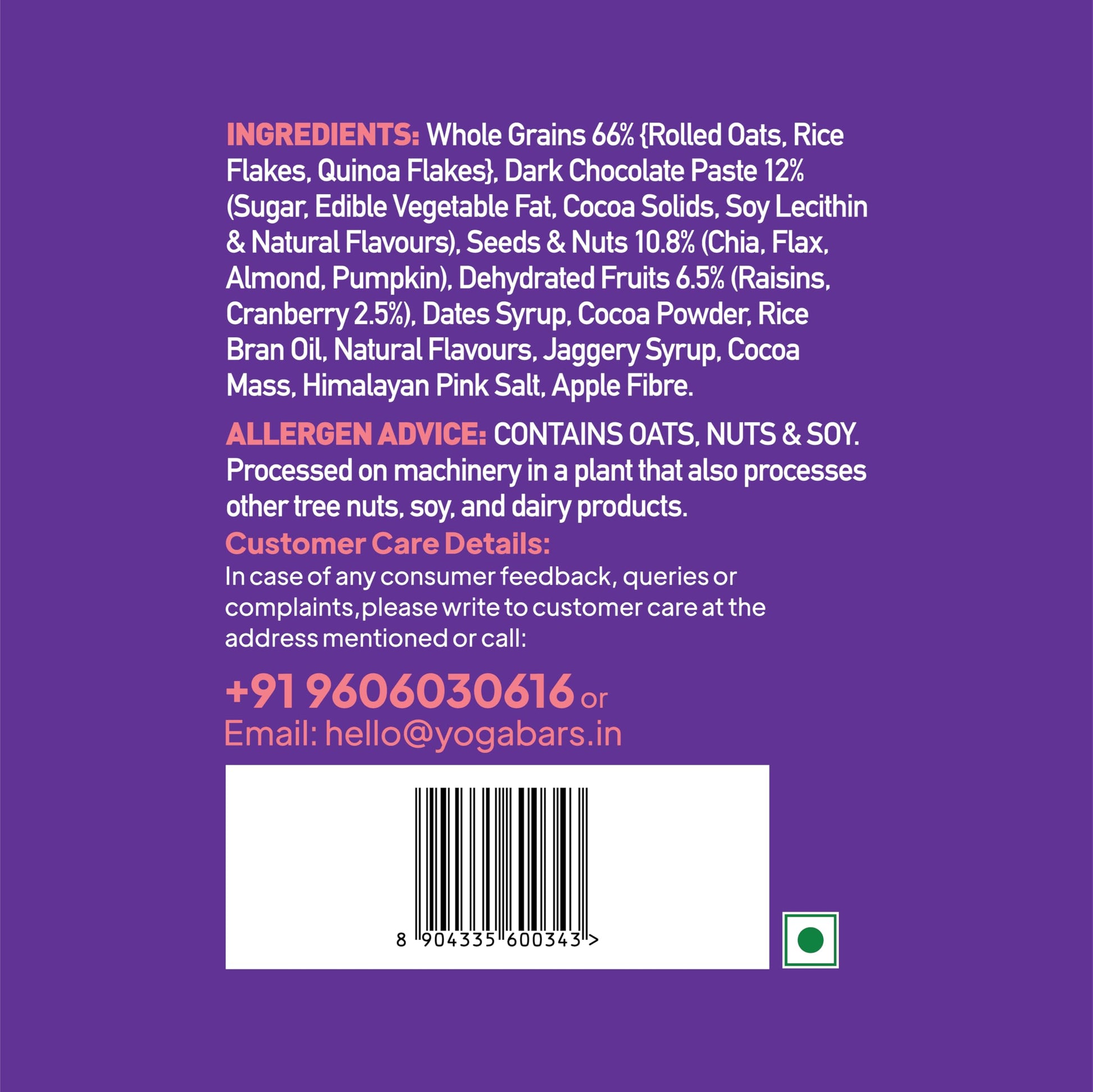 Yogabar Wholegrain Breakfast Muesli - Dark Chocolate and Cranberry, 700g (Super Saver Pack) - packaging