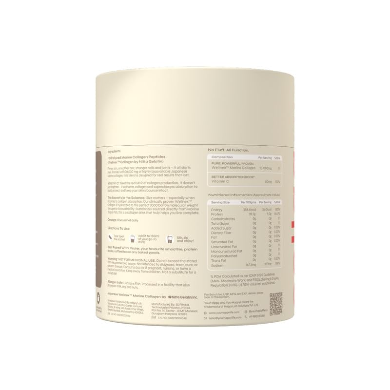 yourhappylife Japanese Marine Collagen Powder Type 1 & 3 Hydrolyzed 250g Unflavoured Supplement - size and scale