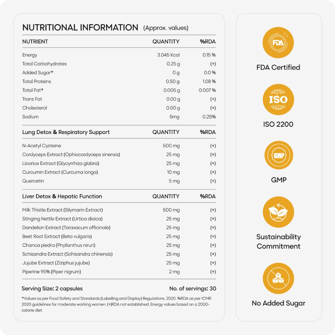 yourhappylife Liver Lung Herbal Supplement, 60 Veg Capsules, 500mg Milk Thistle & NAC, Botanical Blend - close-up detail