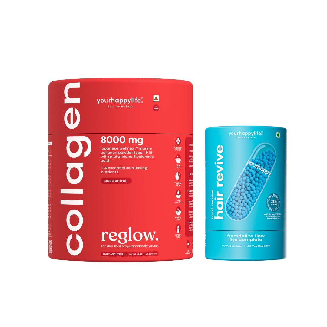 yourhappylife Reglow Marine Collagen Peptide Supplement Powder, 8000mg Wellnex Type I&III, 250gm, Passionfruit Flavor, Unisex