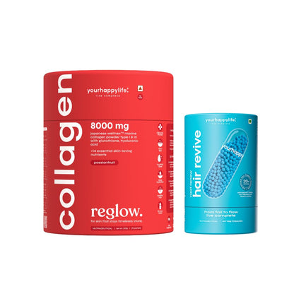 yourhappylife Reglow Marine Collagen Peptide Supplement Powder, 8000mg Wellnex Type I&III, 250gm, Passionfruit Flavor, Unisex