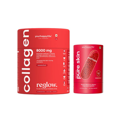yourhappylife Reglow Marine Collagen Peptide Supplement Powder, 8000mg Wellnex Type I&III, 250gm, Passionfruit Flavor, Unisex