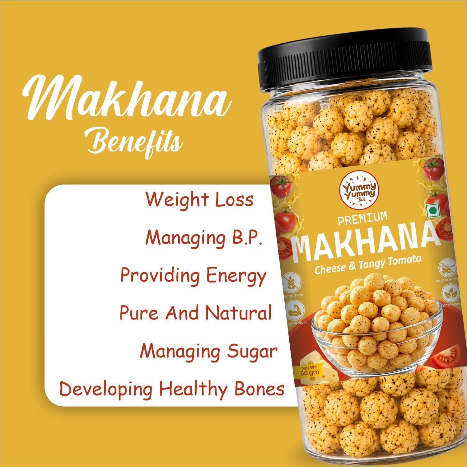 Yummy Yummy Bite Roasted Makhana, Puffed Snack, Gluten Free, High Fiber - packaging (10)