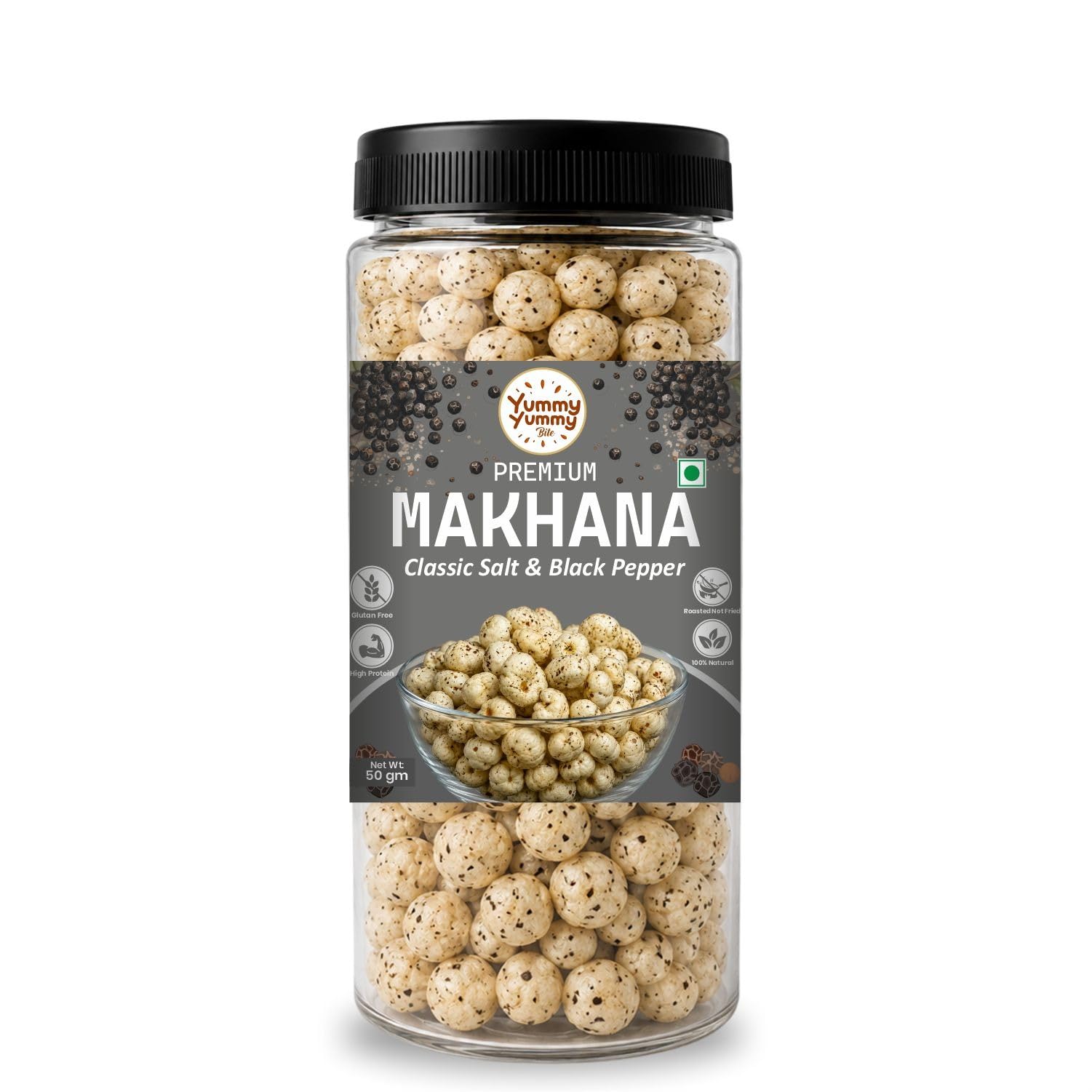 Yummy Yummy Bite Roasted Makhana, Puffed Snack, Gluten Free, High Fiber (12)
