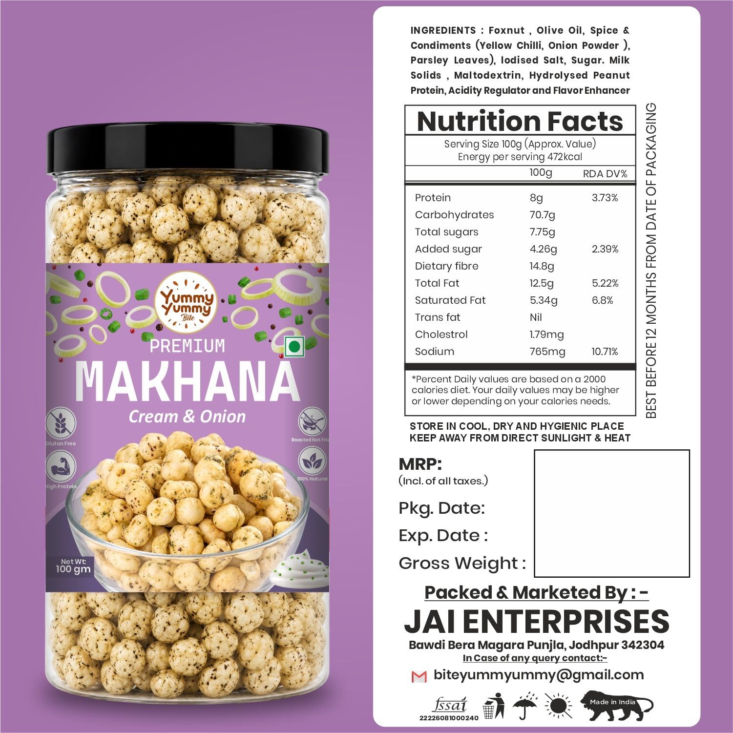 Yummy Yummy Bite Roasted Makhana, Puffed Snack, Gluten Free, High Fiber - packaging (20)