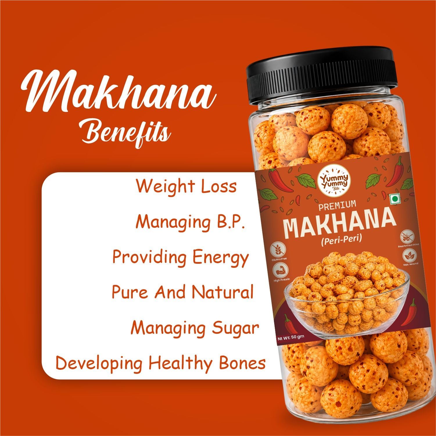 Yummy Yummy Bite Roasted Makhana, Puffed Snack, Gluten Free, High Fiber - back view (24)