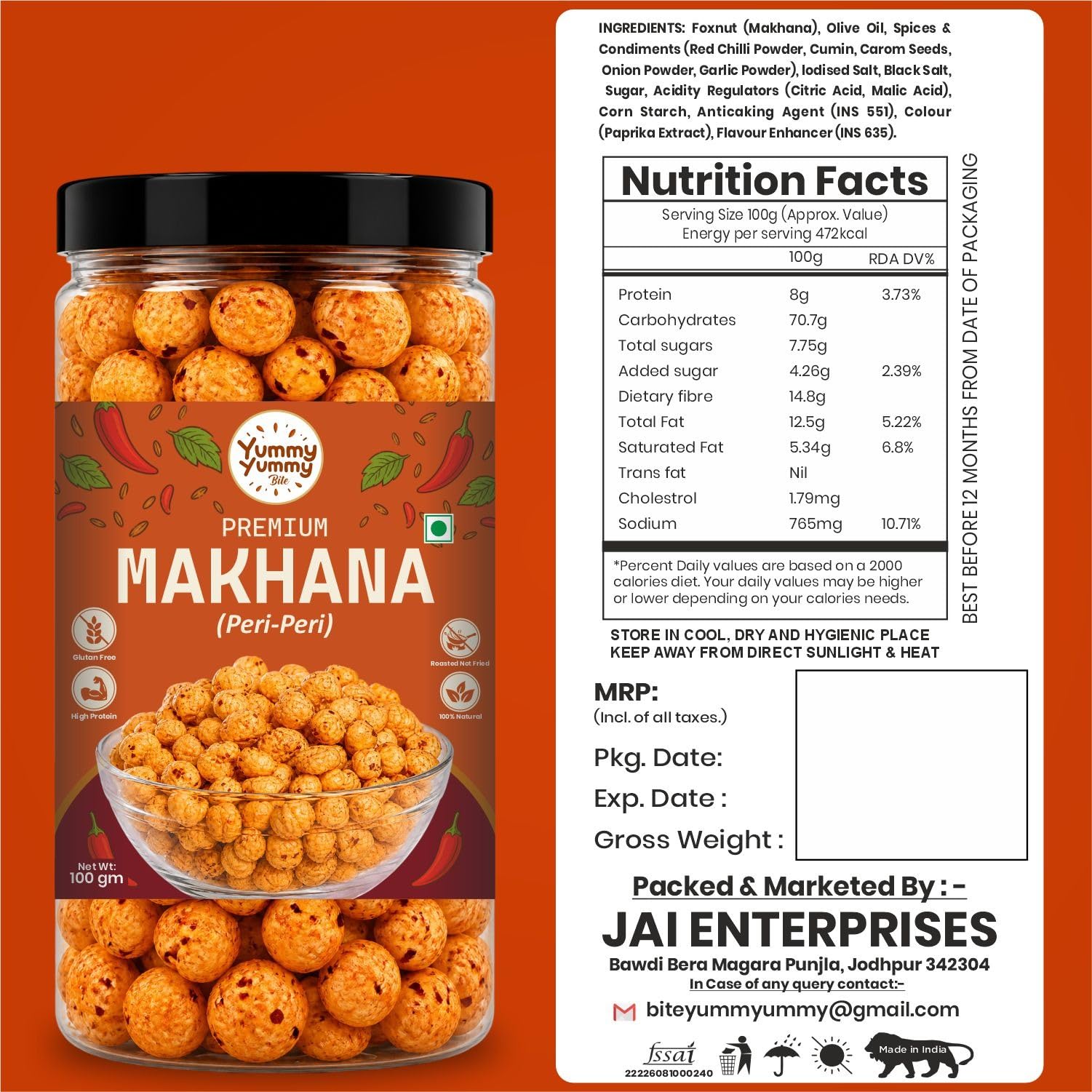 Yummy Yummy Bite Roasted Makhana, Puffed Snack, Gluten Free, High Fiber - packaging (30)