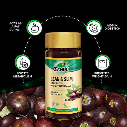 Zandu Lean & Slim Herbal Capsules, 60 Count, 6 Ayurvedic Herbs, Unisex Adult Supplement - back view