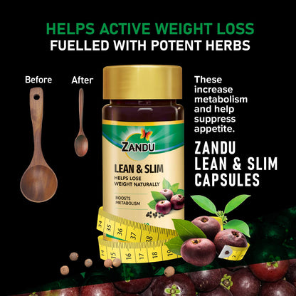 Zandu Lean & Slim Herbal Capsules, 60 Count, 6 Ayurvedic Herbs, Unisex Adult Supplement - label detail