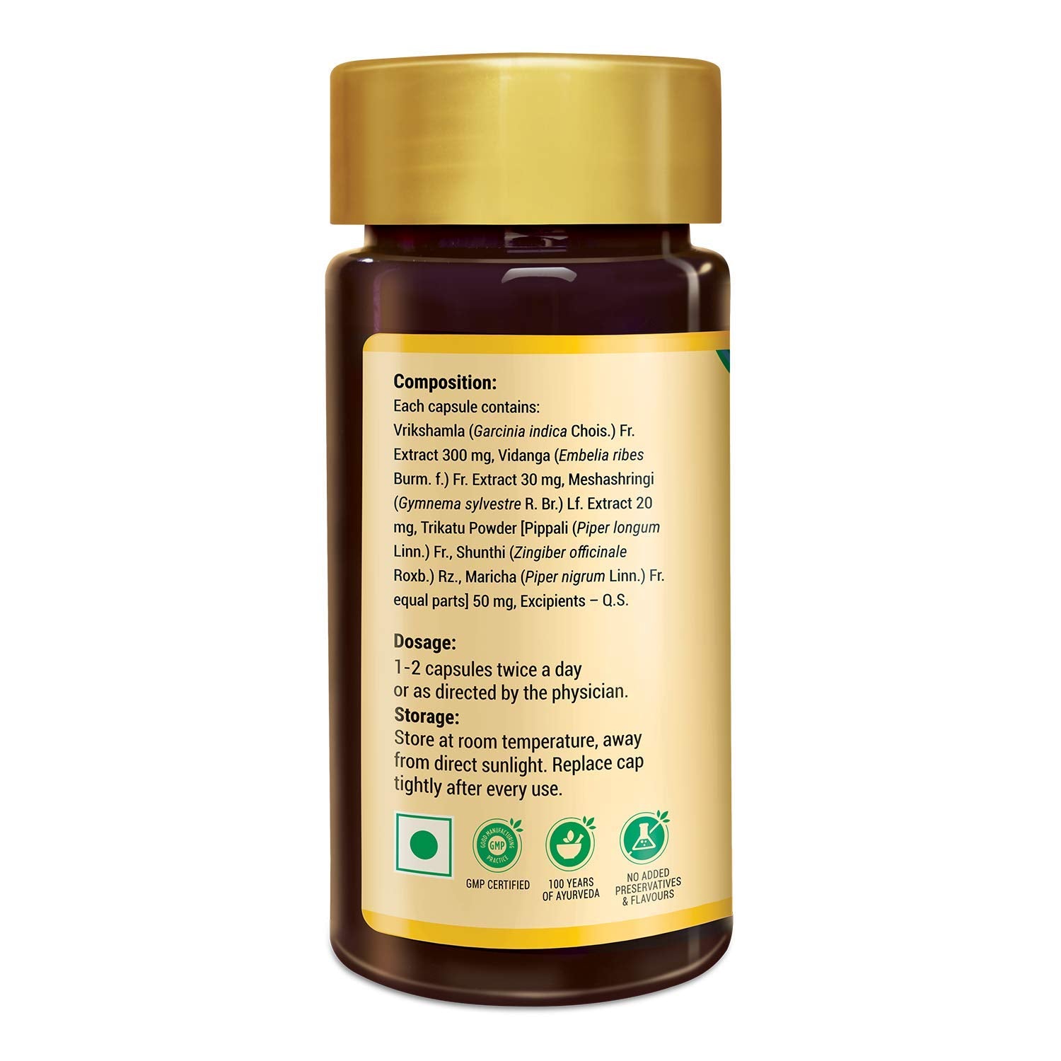 Zandu Lean & Slim Herbal Capsules, 60 Count, 6 Ayurvedic Herbs, Unisex Adult Supplement - ingredients panel