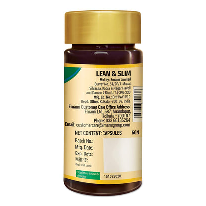 Zandu Lean & Slim Herbal Capsules, 60 Count, 6 Ayurvedic Herbs, Unisex Adult Supplement - close-up detail