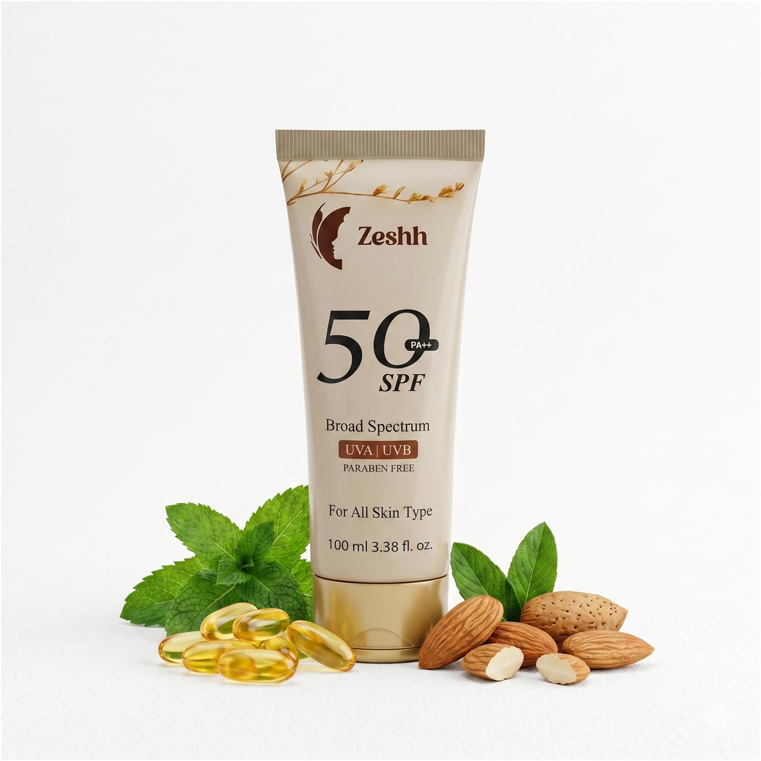 Zeshh SPF 50++ Broad Spectrum Sunscreen for Men & Women, 100g, Lightweight Non-Greasy, No White Cast