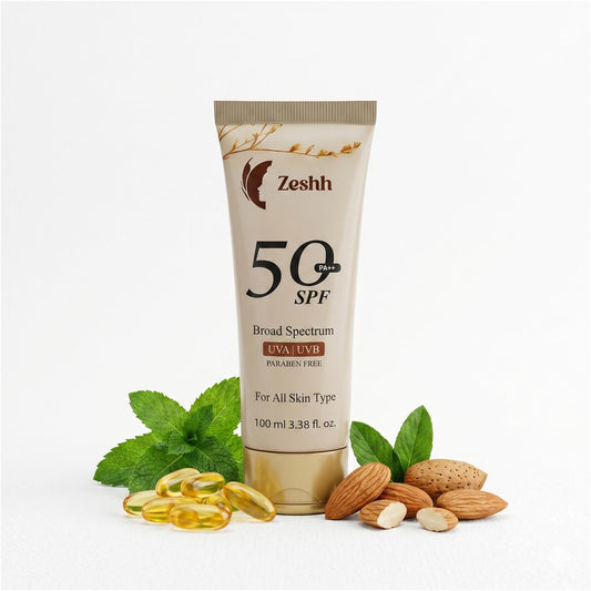 Zeshh SPF 50++ Broad Spectrum Sunscreen for Men & Women, 100g, Lightweight Non-Greasy, No White Cast