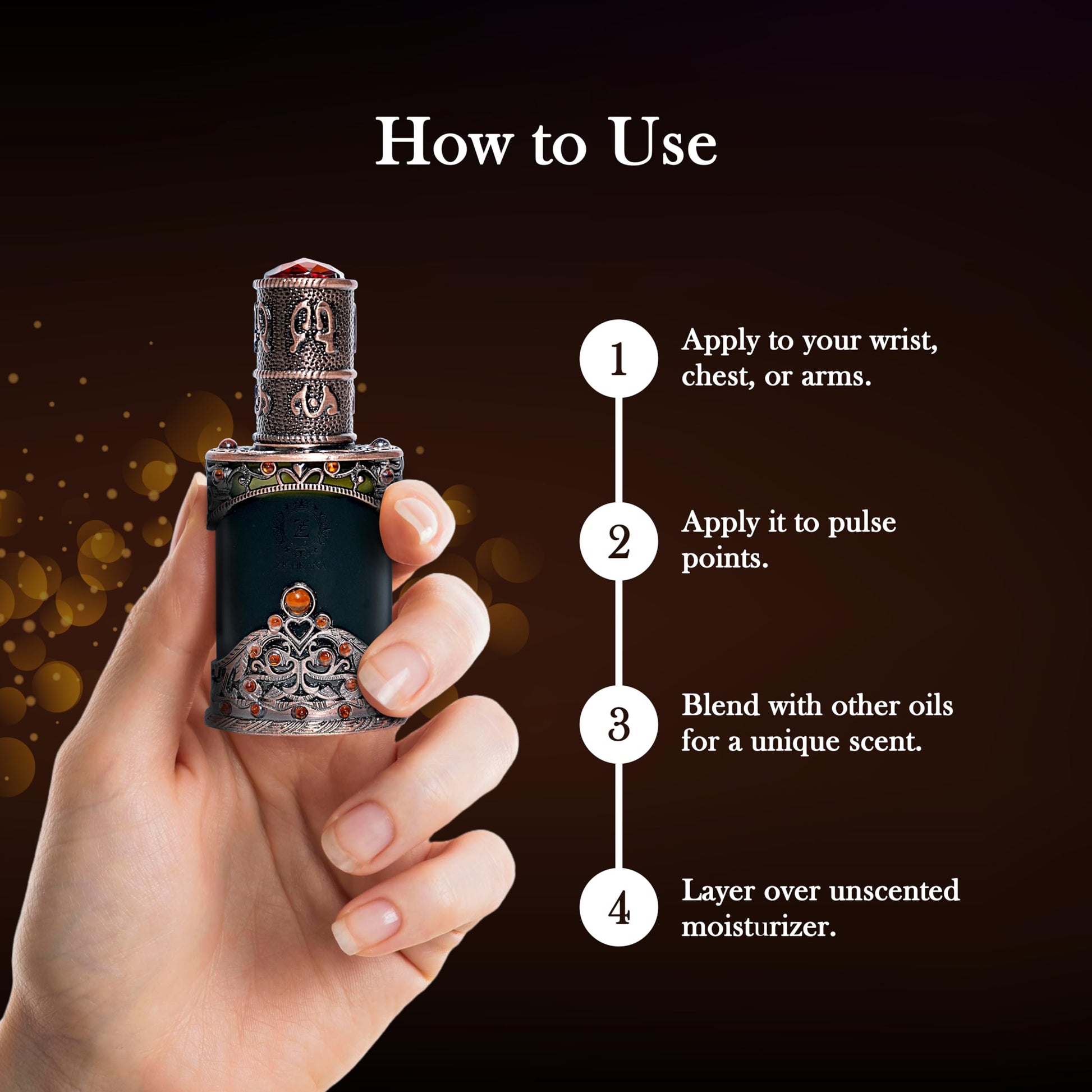 Zighrana Hina Attar Non-Alcoholic Natural Perfume, Unisex Adult, Modern Style, Kannauj Origin, Multiple Sizes - back view (45