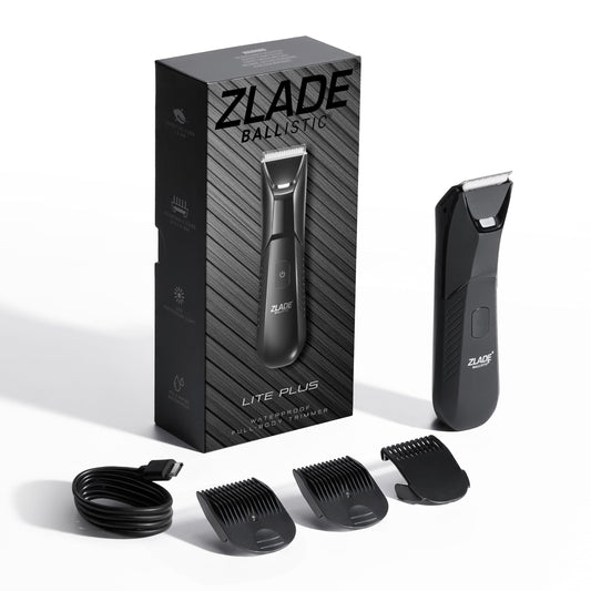 ZLADE Ballistic Lite Plus Manscaping Trimmer, Black, SafeEdge Ceramic Blades, 7000 RPM, Waterproof, Rechargeable, 90 Min Runt