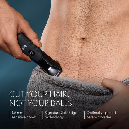 ZLADE Ballistic Lite Plus Manscaping Trimmer, Black, SafeEdge Ceramic Blades, 7000 RPM, Waterproof, Rechargeable, 90 Min Runt