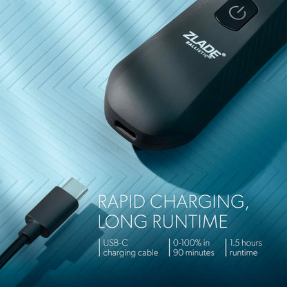 ZLADE Ballistic Lite Plus Manscaping Trimmer, Black, SafeEdge Ceramic Blades, 7000 RPM, Waterproof, Rechargeable, 90 Min Runt