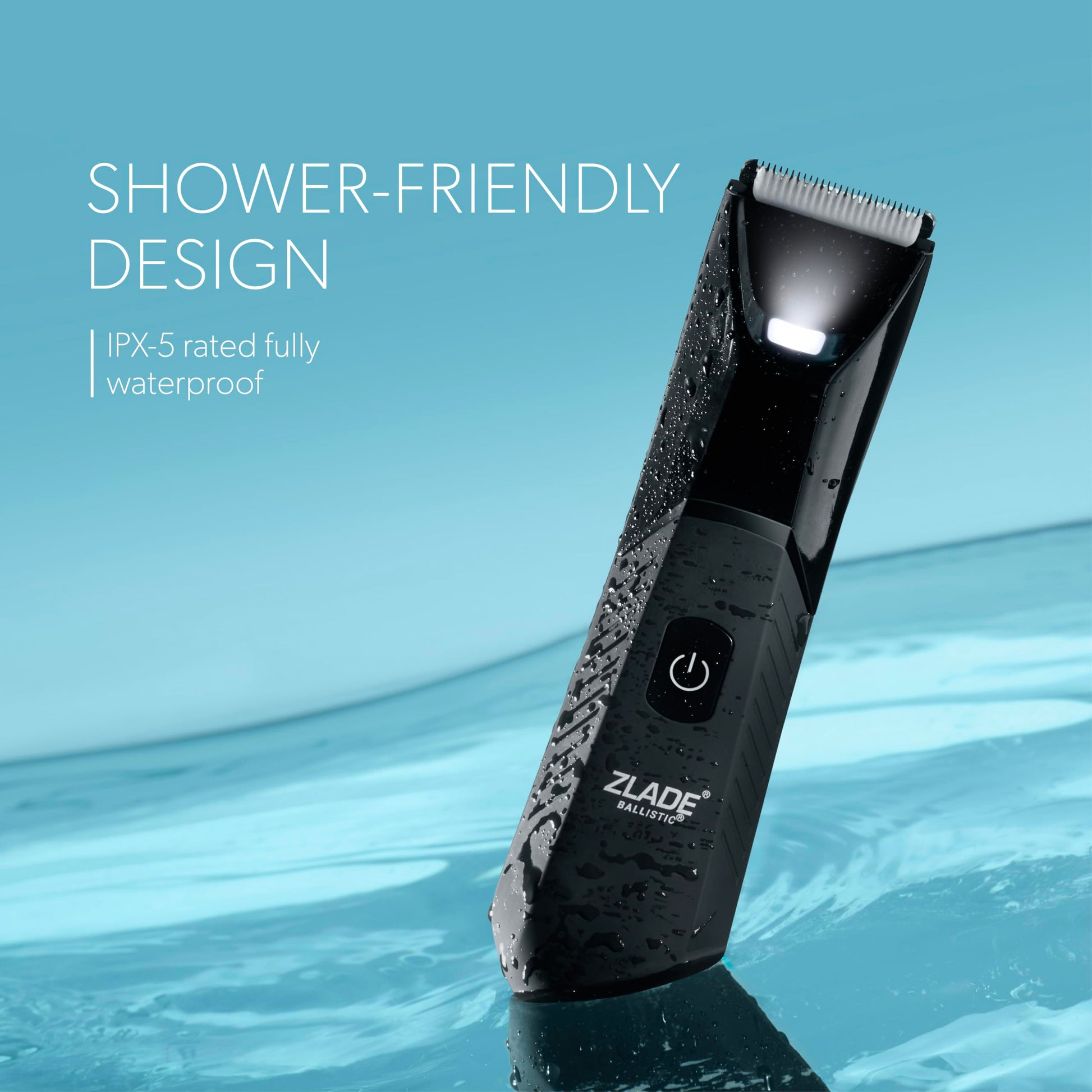ZLADE Ballistic Lite Plus Manscaping Trimmer, Black, SafeEdge Ceramic Blades, 7000 RPM, Waterproof, Rechargeable, 90 Min Runt