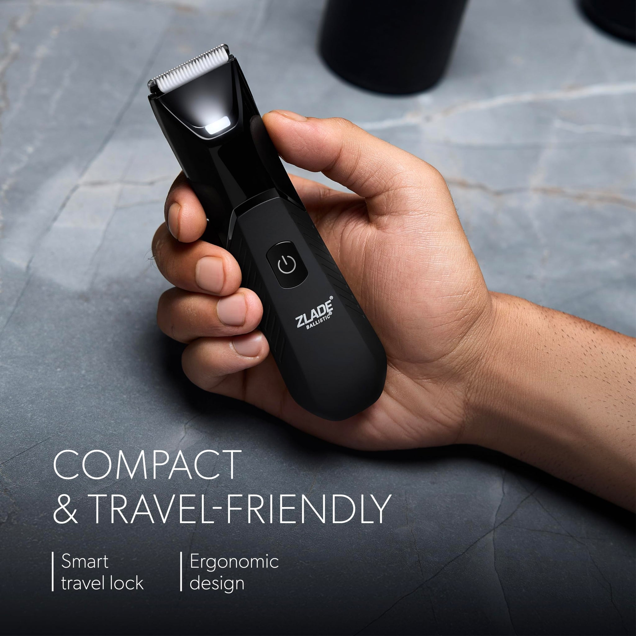 ZLADE Ballistic Lite Plus Manscaping Trimmer, Black, SafeEdge Ceramic Blades, 7000 RPM, Waterproof, Rechargeable, 90 Min Runt