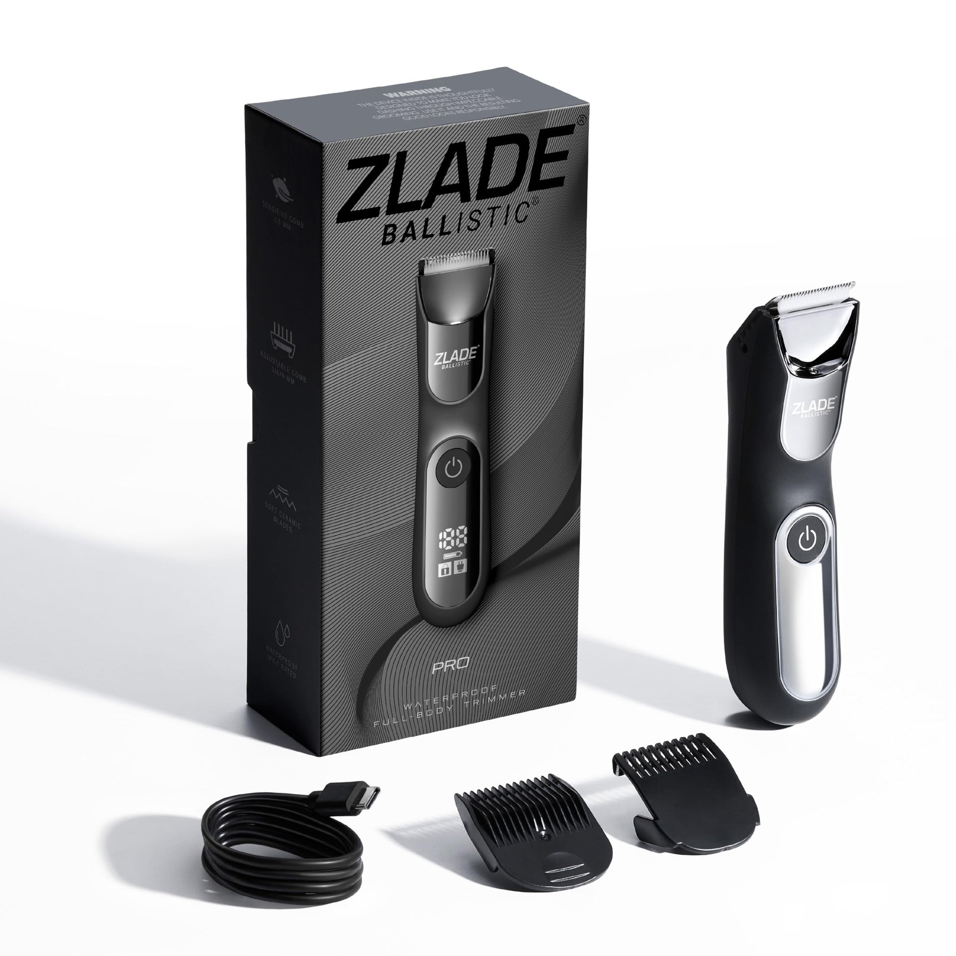 ZLADE Ballistic Pro Full Body Trimmer for Men, IPX7 Waterproof, 7000 RPM Motor, 90 Min Runtime, USB-C Fast Charging
