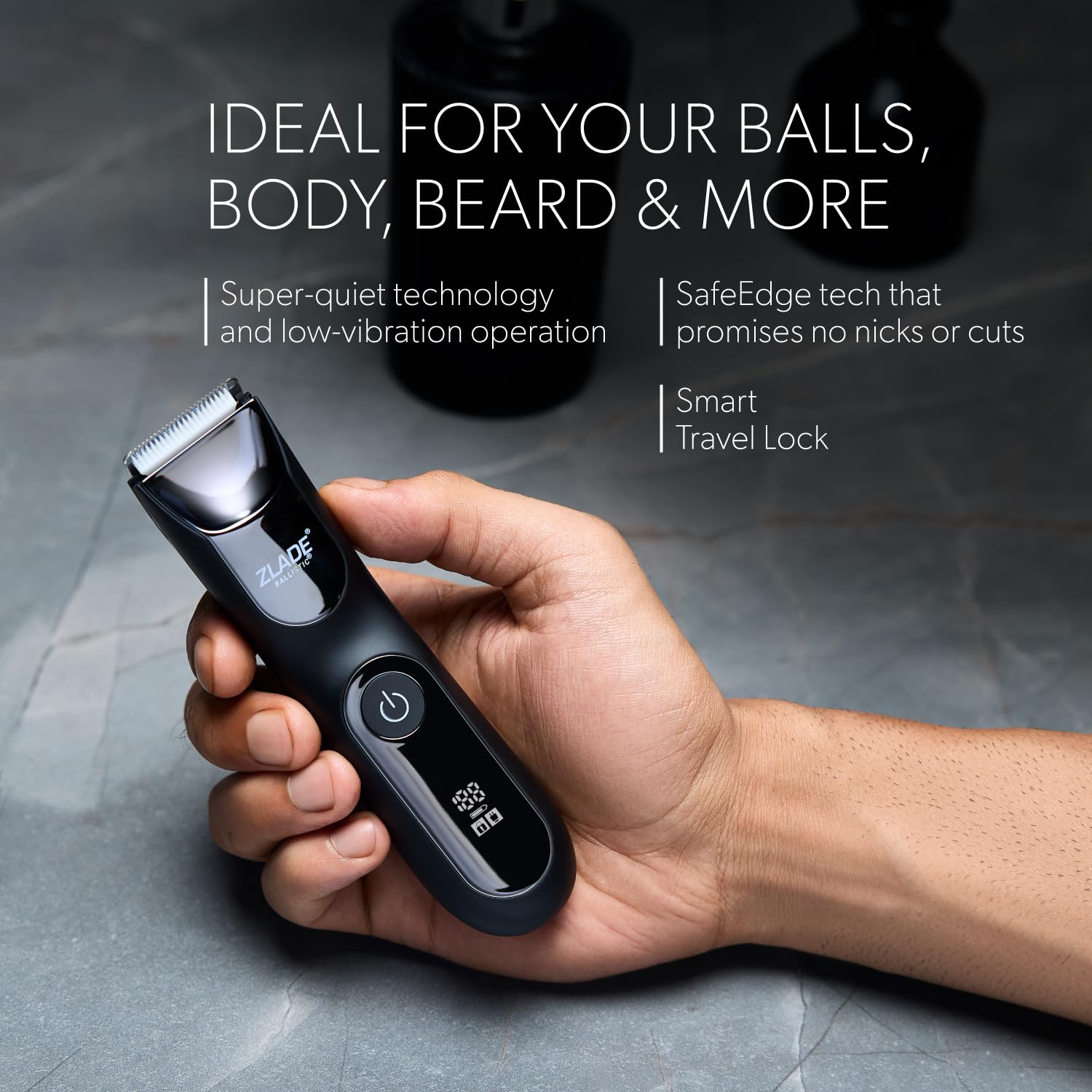 ZLADE Ballistic Pro Full Body Trimmer for Men, IPX7 Waterproof, 7000 RPM Motor, 90 Min Runtime, USB-C Fast Charging - close-u