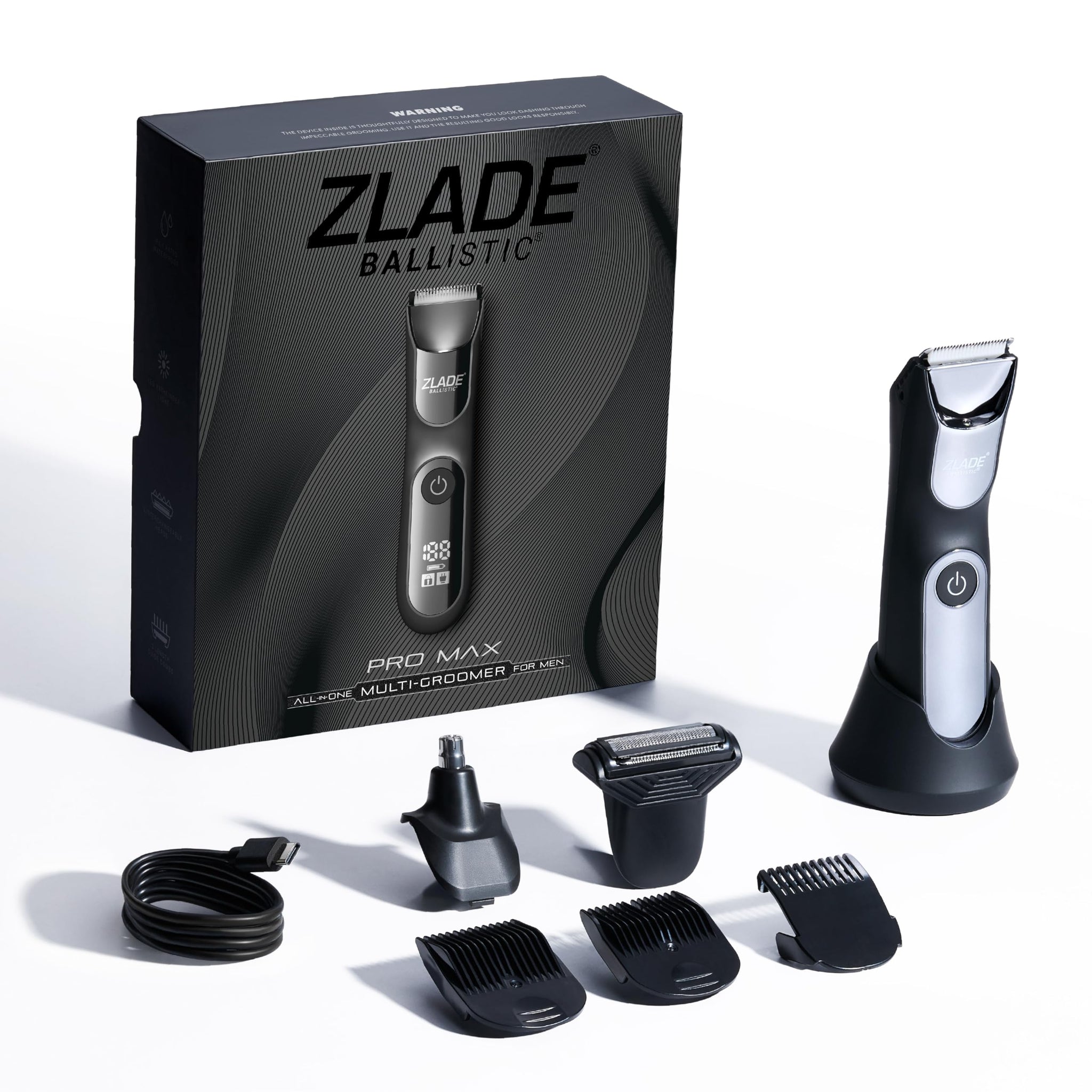 ZLADE Ballistic Pro Max All in One Trimmer for Men, Beard Body Nose Ear Trimmer, Body Shaver, IPX7 Waterproof, 90 Min Runtime
