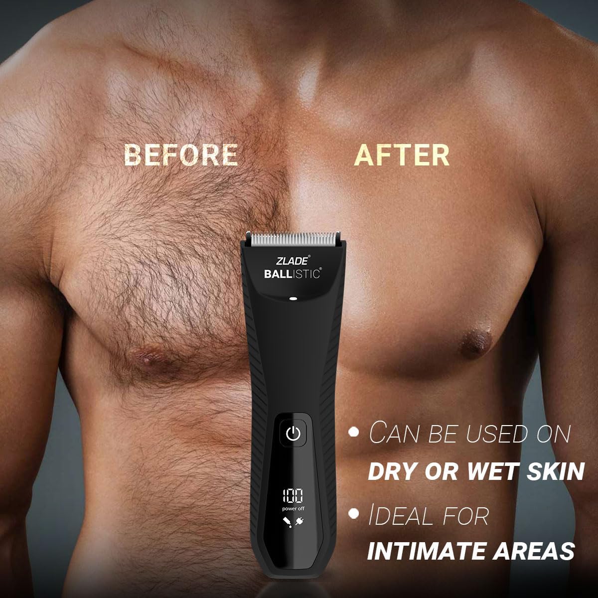 ZLADE Ballistic Turbo 3.0 Full Body Trimmer for Men, Rechargeable, IPX7 Waterproof, 7000 RPM, USB-C Charging, 90 Min Runtime 