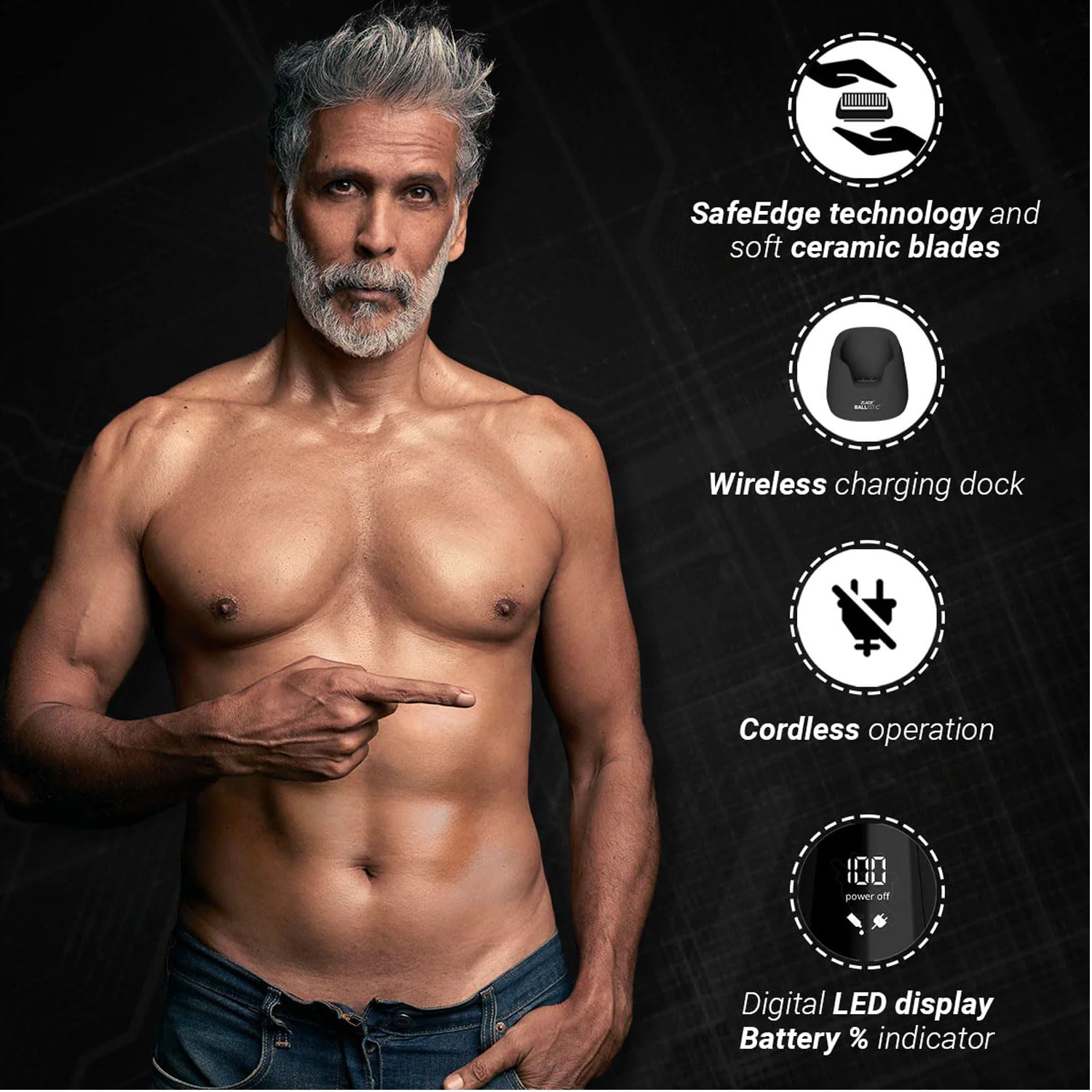 ZLADE Ballistic Turbo 3.0 Full Body Trimmer for Men, Rechargeable, IPX7 Waterproof, 7000 RPM, USB-C Charging, 90 Min Runtime 