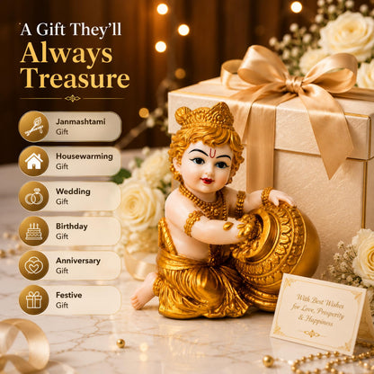 Zyverra Baby Krishna Idol, 13 cm, Polyresin Makhan Chor Figurine, White and Gold Finish - ingredients panel